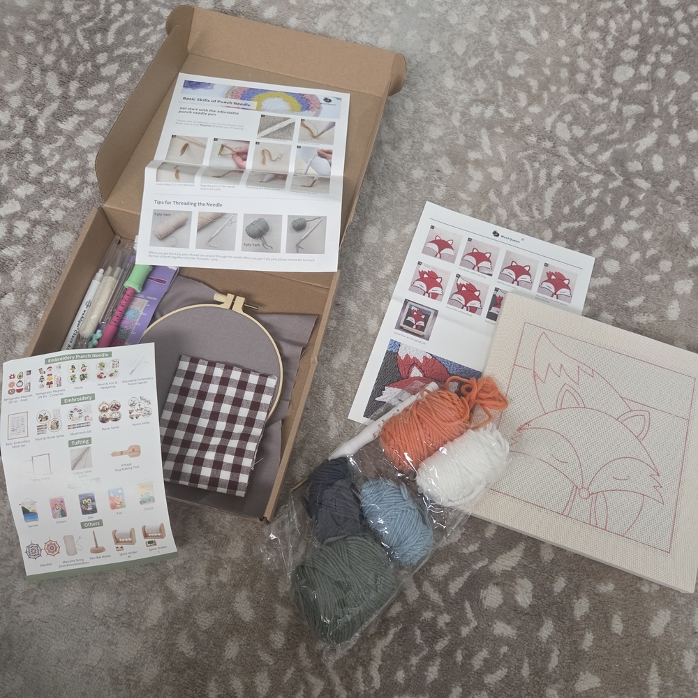 Punch Needle & Fox Embroidery Kit with Threads and Tools SET OF 2